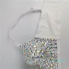 2022-femmes femmes AB couleur strass Bustier haut court Spaghetti sangle Push Up Corset gilet