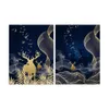 Abstract Golden Stag and Flock of Geese Prints Wall Art Canvas Painting Wall Pictures For Living Room Decor