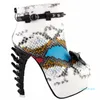 Moda Punk Black White Snake Effect Effect High-Top Bone High Heel Platform Botki Buty Sukienka