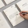Note-bottes 2022 Journal Agenda Plannner Notebook A5 Insert Recharges 6 trous Feuille en vrac Spirale Anneau de classeur