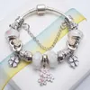 Charm Bracelets Cherry Blossoms Pendant With White Love Heart & Crystal Beads Brand Bangles For Women Fashion JewelryCharm Kent22