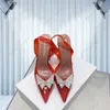 Amina Muaddi Womens Sandals Leather Sole Designer High Heels 10cm Crystal Butterfly Diamond Chain Decoration Banquet Women Rosered PVC Wedding Sexy Formal Shoes