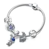 New s925 Sterling Silver Luxury Bracelets Set Beaded Fit Original Pandora Bracelet Pendant Fashion Jewelry DIY Blue Star Moon Astronaut Charm for Women Gifts 16-21CM