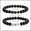 Beaded Strands Armband smycken Natural Black Tiger Eye Stone P￤rlarna Lovers Energy Charm Valentines Day G DHNY8