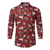 Christmas Deer Printed Blouse Mens Shirt Top Standing Collar Long-Sleeved Autumn Clothing For Man Ropa Hombre 220322