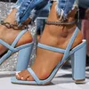 Sandals 2022 Festival Spring Summer Women Square Open Sals High Heels Thick With Elastic Party Shoes 220419