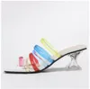 Dress Shoes Big Size Ladies Slippers Women High Heels Summer Shoe 2022 Color Casual Flip Flops Female Square Toe Outside SlidesDress