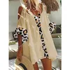 Summer Women's Leopard Print Tops Casual Loose Off-shoulder Large Size Top T-shirt Fashion Trend Solid Color Midi Sleeve 220321