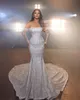 Precioso vestido de novia sirena 2023 con manga larga, cuello sin tirantes, vestidos de novia con lentejuelas, bata de mariee