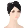 2022 Nya Bow-Tie Kvinnors Turban Caps Stretchy Diamonds Kvinna Headwrap Bonnet Hårförlust Cancer Headwear Muslim Headscarf