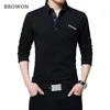 BROWON T Shirt Hommes Long Tshirt Turndown Stripe Designer Tshirt Slim Fit Lâche Casual Coton T Shirt Homme Plus La Taille 201116
