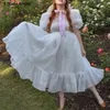 2022 Лето простые белые цвета галстук краситель органзы для бального платья платья рукава ретро -рогатвы Женщины качели миди -платья Fairy Cake vestidos 220511