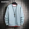 New Mens Casual Sweatshirts Long Sleeve Harajuku Hoodie Men Fake Two Pieces Color O-neck Fashion Style Male Loose Sweater L220801