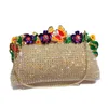 Evening Bags FASHION Women's Flower / Crystals Bag Alloy Floral Print Gold Diamonds Clutch Purse For Wedding PartyEvening