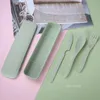 Wheat Straw Knife Fork Spoon Set Student Portable Tableware Box Cake Dessert Spoons Fruit Forks Travel 3Pcs/Set Tableware ZC1238