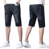 Летние брендовые эластичные тонкие мужские хлопковые джинсовые джинсы, мужские мягкие шорты до колена, большие размеры 2846 220524