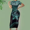 Noisydesigns Sexy Summer Vintage Slim Pencil Dresses For Womens Polynesian Tribal Samoan Floral Fashion Bodycon Dress Size 4XL 220627