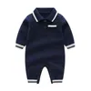Jumpsuits Turn-down Collar Infant Baby Boy Rompers Spring Autumn Long Sleeve Pure Color Born Knit ClothesJumpsuits