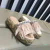 scarpe firmate Pantofole Sandali Outdoor Ciabatte in paglia con suola spessa con decorazione di piume di strass misura nobile e individuale