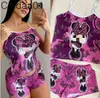 Summer Women Tracksuits Två stycken Set Designer Kort ärmmönster Tryckt Suspender Shorts Jogger Set Yoga Outfits Plus Size Outfits