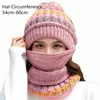 Beralar Soğuk Koruma Pom Bobble Kış Sıcak Kadınlar Beanie Stripe Snowe Ski Cap Hat Eşarp Maskesi Setberets