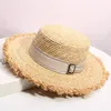 Chapéus largos de chapéus de palha para mulheres Ladies Sun boater plana retro retro ouro feminino feminino viagens de praia Chapeu feminin scot22