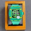 Uxury Watch Date Mens Real Tourbillon Mechanical Watch Richa Milles Carbon Fiber Personlig mode ihålig vattentät lysande band trendig