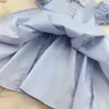 Designer Mädchen Kleid Sommer Kinder Mädchen Kleider Baby Mädchen Solide Blau Kleid Mode Kinder Kurzarm Kleidung