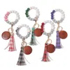 Silikonpärlor Keychain för biltillbehör Leopardpärlor Keychain för nycklar Tassel Charms Keyring For Women Men Wholesale