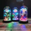 LED Enchanted Rose Light Silked Artificial Eternal Rose Flower In Glass Dome Lamp Decors Light Christmas Valentine Romantic Gift 201130