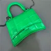 Mini saco de mão de ampulheta com cadeia Metallized Crocodile Relessed Coather Designer feminino Flap craveded fechamento