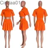 Tasarımcı Kadın Giyim İki Parça Elbise Seti Moda Seksi Düğmesi Kısa Etek Takım Çok yönlü yama çantası kısa kollu elbiseler
