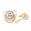 Pacifiers# Luxury I Love Dad Bling Pacifier With Chain Clips Born Infant Food Grade Silicone Dummy Nipples For Baby Shower GiftPacifiers#