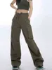 2022 Осенние винтажные женщины с твердыми цветными грузовыми брюками с высокой талией. Связаться с широким цилиндром с прямыми ногами Dweilen Pants L220725
