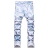 Hellblaue Herren-Jeans mit Stretch-Aufdruck, Sommer-Straßen-Baumwoll-Jeanshose, mittlere Taille, modische Freizeithose, Vaqueros de hombre