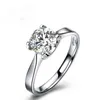 Moda cuatro garras 100% Plata de Ley 925 redondo joyería de cristal simulada anillos de boda de diamantes dedo para joyería de mujer