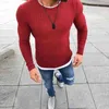 T-shirt pour hommes hiver basique couleur unie O cou à manches longues pull en tricot mince pull mince grande taille noir rouge printemps automne Y220426