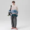 Men's Sweaters Arrival Fall Men Sweater Japan Style Glacier Snow Mountain Natural Printing Fresh Youthful Student All-Match Campus PulloverM