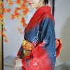 Vestuário étnico japonês Mulheres Tradicional Formal Vibração Manga Sakura Kimono Posicionamento Impressão Fato de Flower Splicing