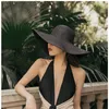 Breite Krempe Hüte Strohhut 15 cm Großer Großhandel Einfarbig 2022 Sommer Damen Strandurlaub Sonnencreme für WomanWide Oliv22