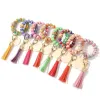 Bead Wood Armband smycken Leopardkorn Tassel Färgglada handpärlade armband Bangle Rainbow Fringe Wrist Key Ring Keychains Pendant Bag Tillbehör SXjun23