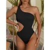 Riseado One Shoulder Women's Swimsuit Cut Out Sexy Swimwear Women Textured Monokini Solid Bathing Suit Beach Wear 220505