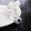 Woman party wedding Jewelry sets 925 Silver color Blue crystal heart pendant necklace earrings classic fashion Christmas gift