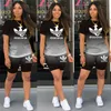 Two Pieces Sets Women Tracksuits Gradient Short Sleeve Tops + Jogger Shorts Leggings Suit Sporty Fitness Outfit 2022 Summer A23