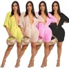 Tute da donna lavorate a maglia a costine Sheer Womens Two Piece Set Camicia estiva a maniche corte Top Shorts Vacation Beach Abiti casual all'ingrossoW