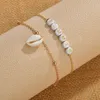 Gold Color Chain Double Layers Shell Letter Beads Anklet Women Foot Jewelry