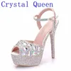 Crystal Queen – escarpins de mariage à talons Super hauts pour femmes, chaussures Peep de 14cm, plate-forme de 4CM, bracelet Stiletto coloré, 220516