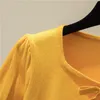 Kadın T-shirt 2022 Kısa Kollu Tişört Kadın Örme Bow Tshirts Sol Casual Üstler Yaz Kawaii Kare Sarı Tee Femmewomen