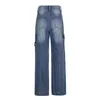 Pantalon Femme Capris Vintage Baggy Denim Jeans avec poches Femmes Taille Haute Couleur Solide Streetwear Punk Style Cargo Long Pantalon S-XXL