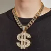 Iced out miami cuban link cadeia de ouro de prata hip hop tênis jóias graduadas de colar 16 polegadas 18 polegadas 20 polegadas 22 polegadas de 24 polegadas sinal de dólar